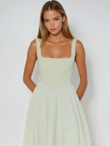 Ffion | Women's Sleeveless Square Neck A-Line Midi Dress