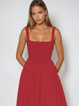 Ffion | Women's Sleeveless Square Neck A-Line Midi Dress