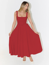 Ffion | Women's Sleeveless Square Neck A-Line Midi Dress