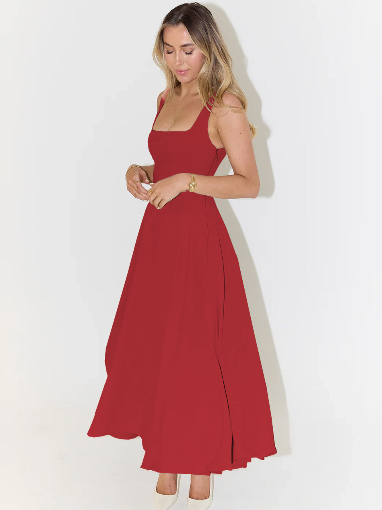 Ffion | Women's Sleeveless Square Neck A-Line Midi Dress