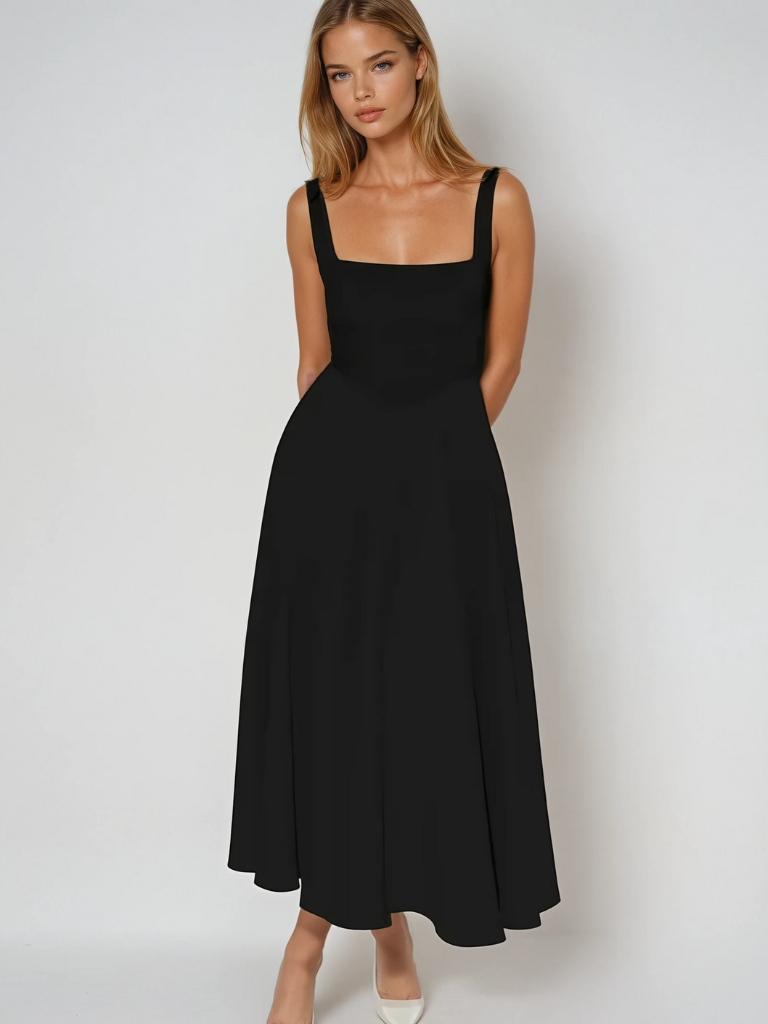 Ffion | Women's Sleeveless Square Neck A-Line Midi Dress