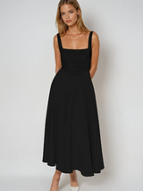 Ffion | Women's Sleeveless Square Neck A-Line Midi Dress