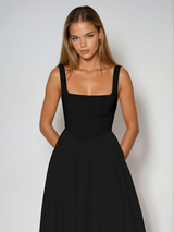Ffion | Women's Sleeveless Square Neck A-Line Midi Dress
