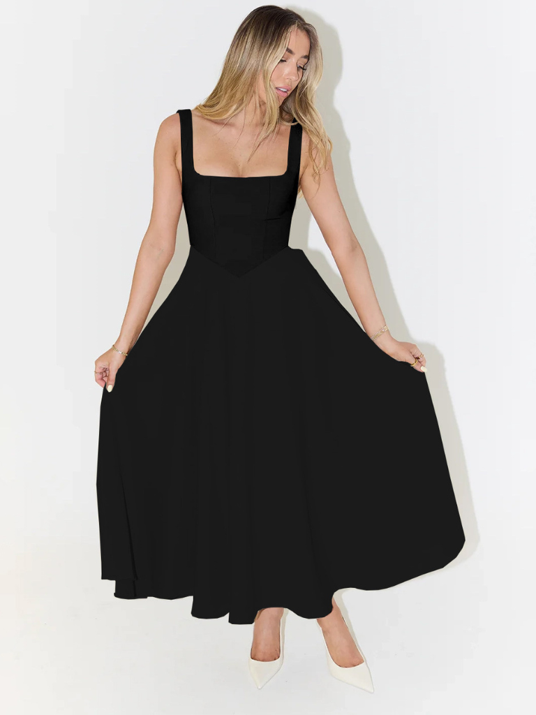 Ffion | Women's Sleeveless Square Neck A-Line Midi Dress