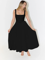 Ffion | Women's Sleeveless Square Neck A-Line Midi Dress