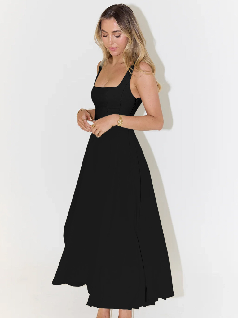 Ffion | Women's Sleeveless Square Neck A-Line Midi Dress