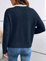 Astoria | Women's V Neck Lace Trim Long Sleeve Top