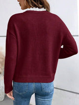 Astoria | Women's V Neck Lace Trim Long Sleeve Top