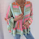 Galiene | Women's Boho Print Ruffle Sleeve Tunic Top