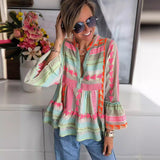 Galiene | Women's Boho Print Ruffle Sleeve Tunic Top