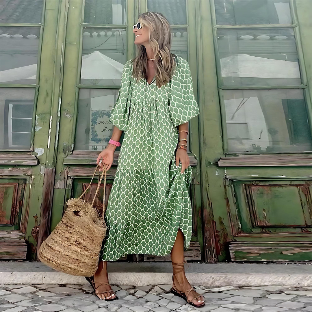 Adaeze | Women's Geometric Print High-Low Maxi Dress
