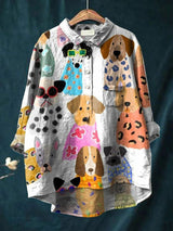 Galateia | Women's Novelty Dog Print Long Sleeve Blouse