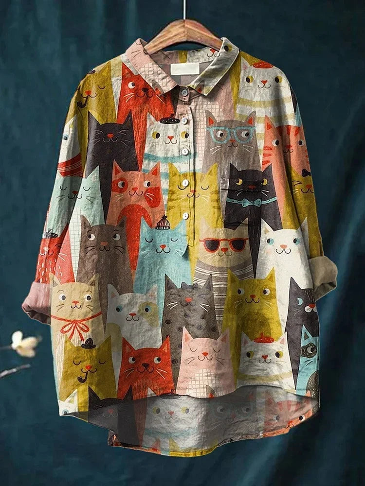 Galateia | Women's Novelty Dog Print Long Sleeve Blouse