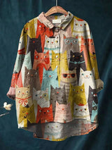 Galateia | Women's Novelty Dog Print Long Sleeve Blouse