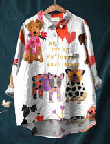 Galateia | Women's Novelty Dog Print Long Sleeve Blouse