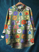 Galateia | Women's Novelty Dog Print Long Sleeve Blouse
