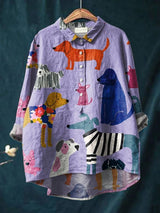 Galateia | Women's Novelty Dog Print Long Sleeve Blouse