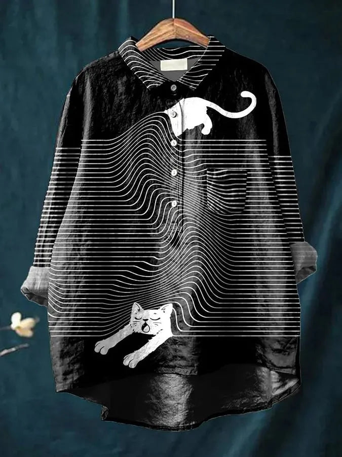Galateia | Women's Novelty Dog Print Long Sleeve Blouse