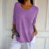 Valdis | Women's Relaxed V-Neck Knit Top with 3/4 Sleeves