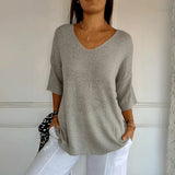Valdis | Women's Relaxed V-Neck Knit Top with 3/4 Sleeves