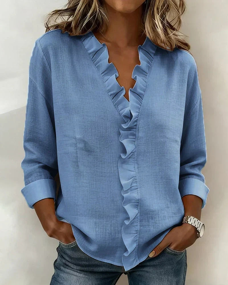 Kezia | Women's Ruffle V-Neck Long Sleeve Blouse