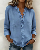 Kezia | Women's Ruffle V-Neck Long Sleeve Blouse