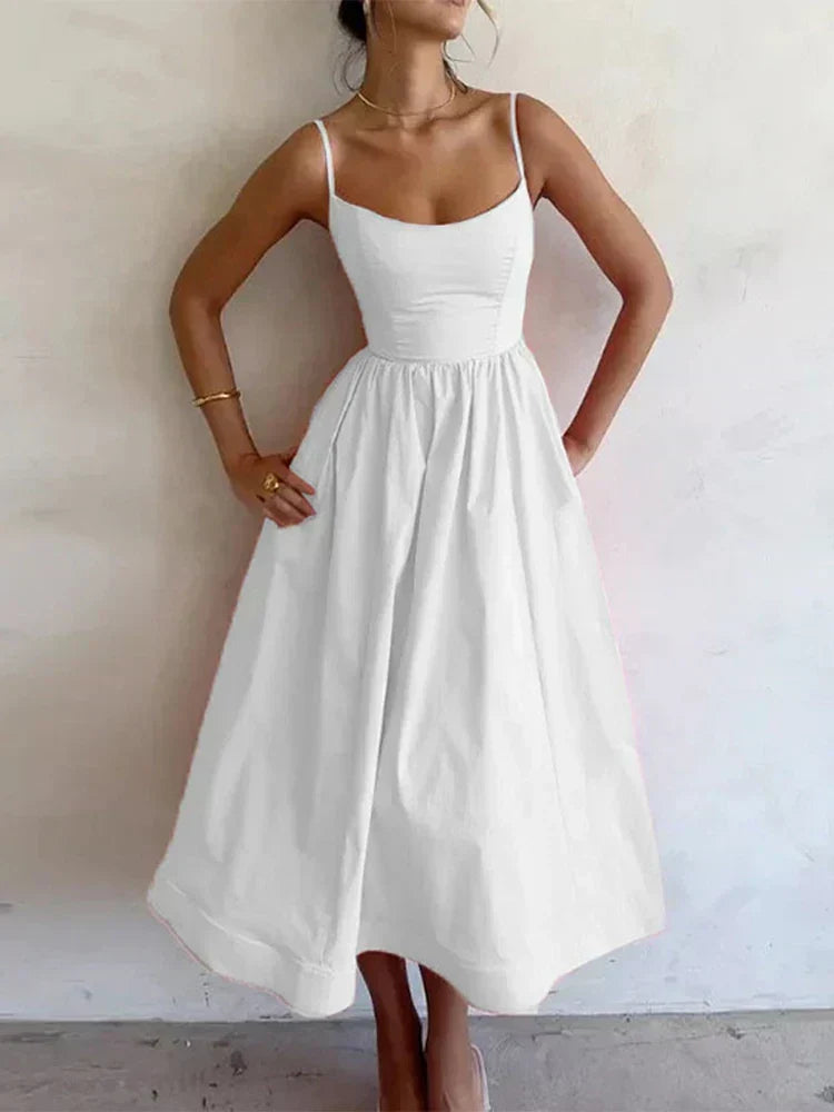 Lavinia | Women's Spaghetti Strap Midi Flare Dress