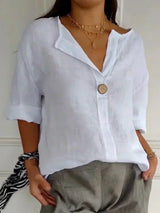 Ailsa | Women's V-Neck 3/4 Sleeve Button Blouse