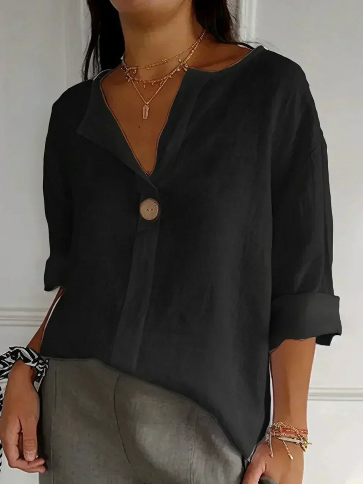 Ailsa | Women's V-Neck 3/4 Sleeve Button Blouse