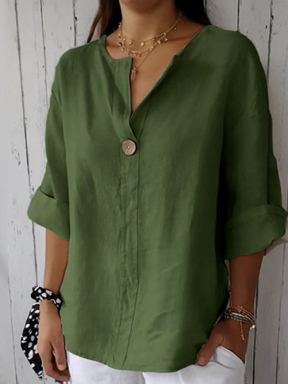 Ailsa | Women's V-Neck 3/4 Sleeve Button Blouse