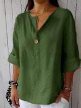 Ailsa | Women's V-Neck 3/4 Sleeve Button Blouse