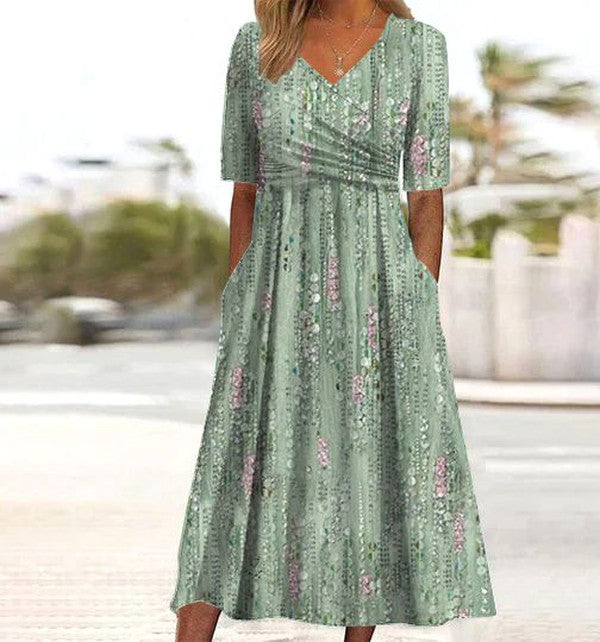 Nerida | Women's Floral Print High Waist Midi Dress