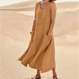 Nadira | Women's Sleeveless Relaxed Midi Dress with Pockets