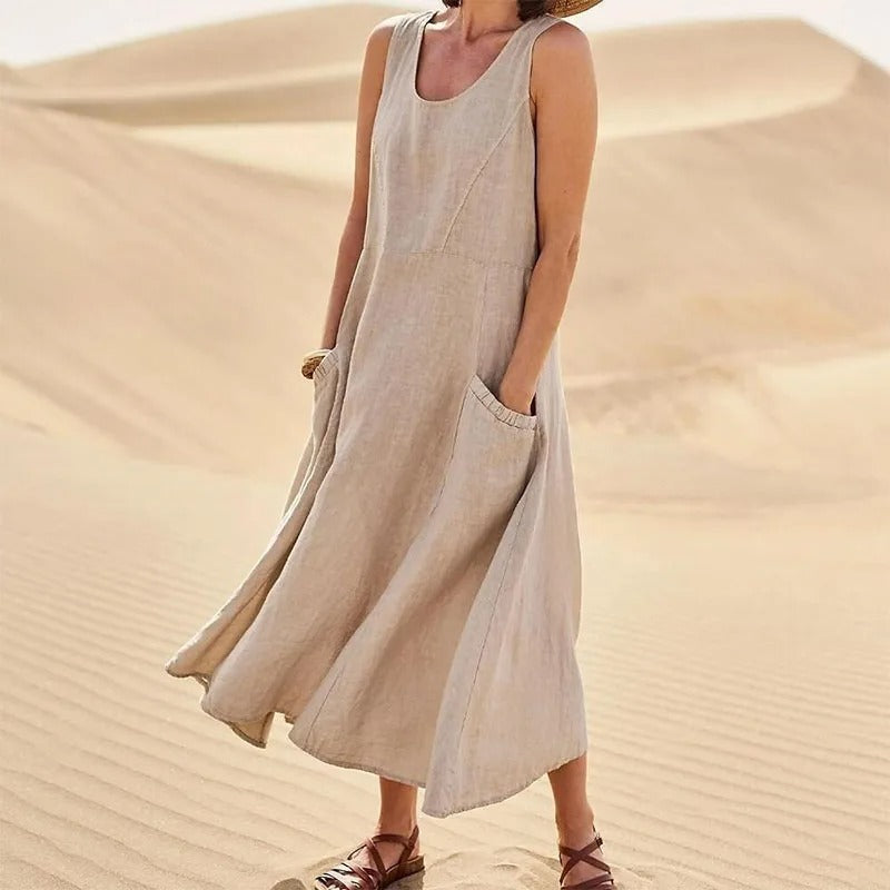 Nadira | Women's Sleeveless Relaxed Midi Dress with Pockets