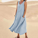 Nadira | Women's Sleeveless Relaxed Midi Dress with Pockets
