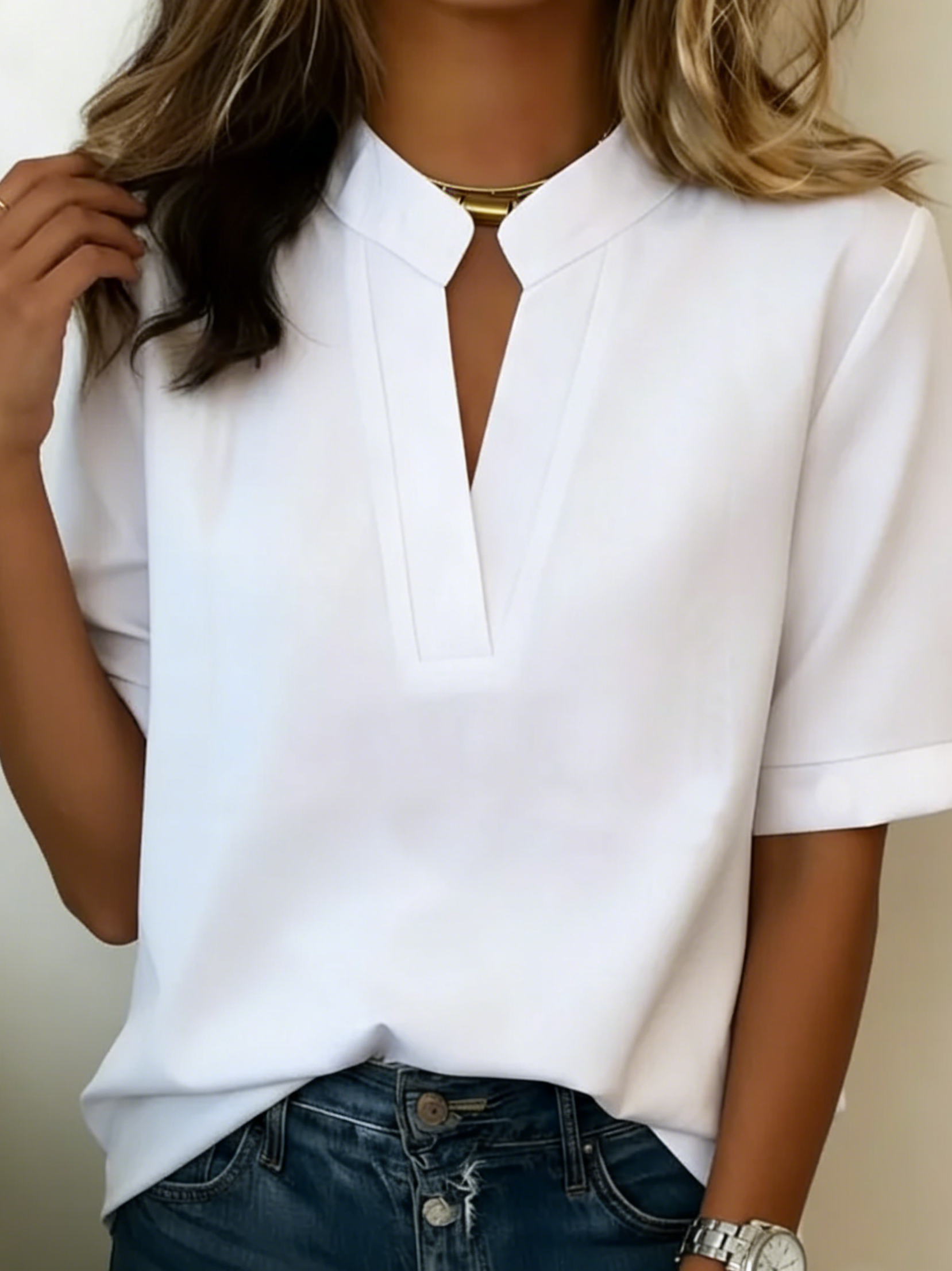 Ondine | Women's V-Neck Short Sleeve Blouse