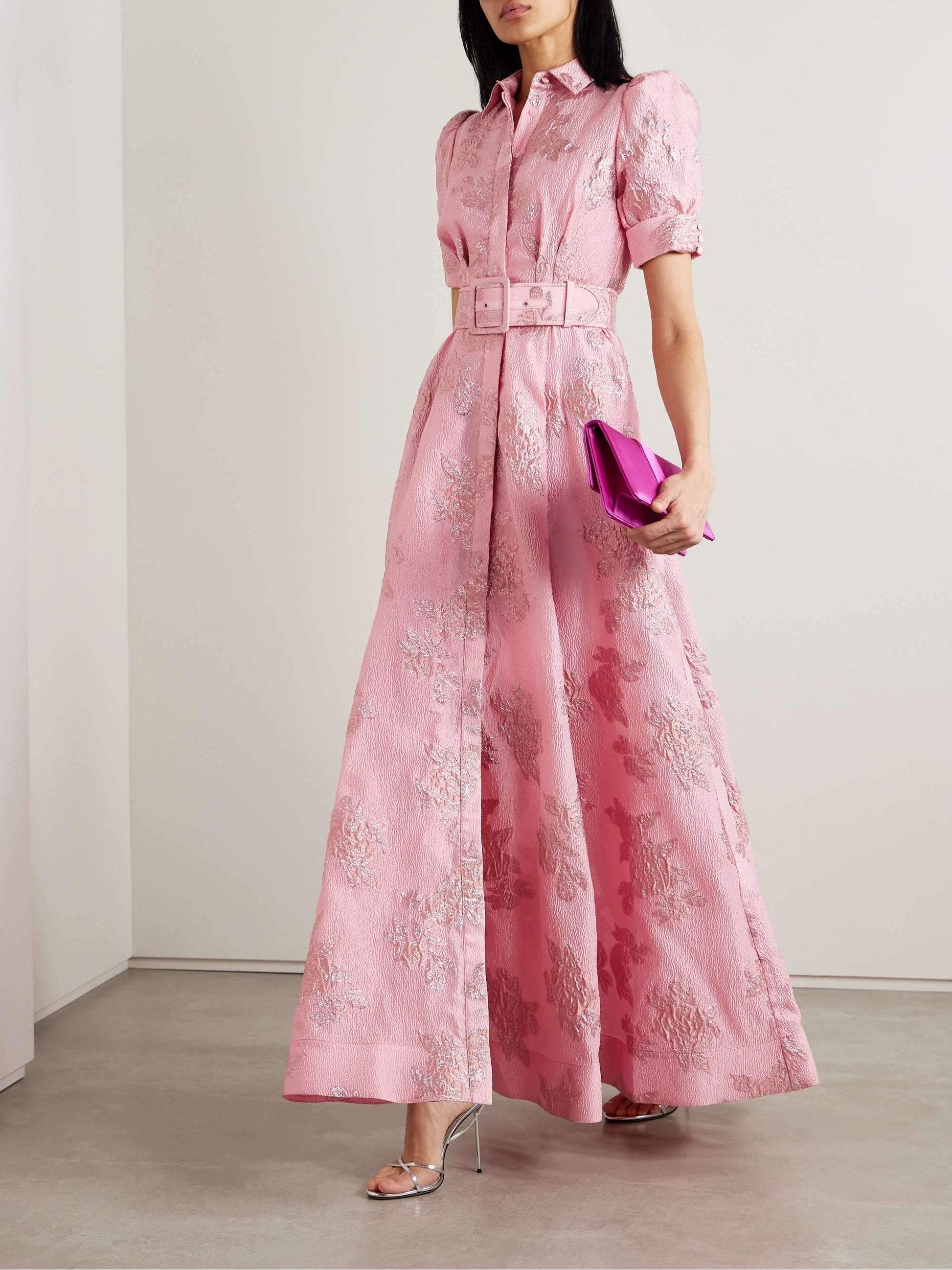 Tamsin | Women's Belted Floral Jacquard Maxi Shirt Dress