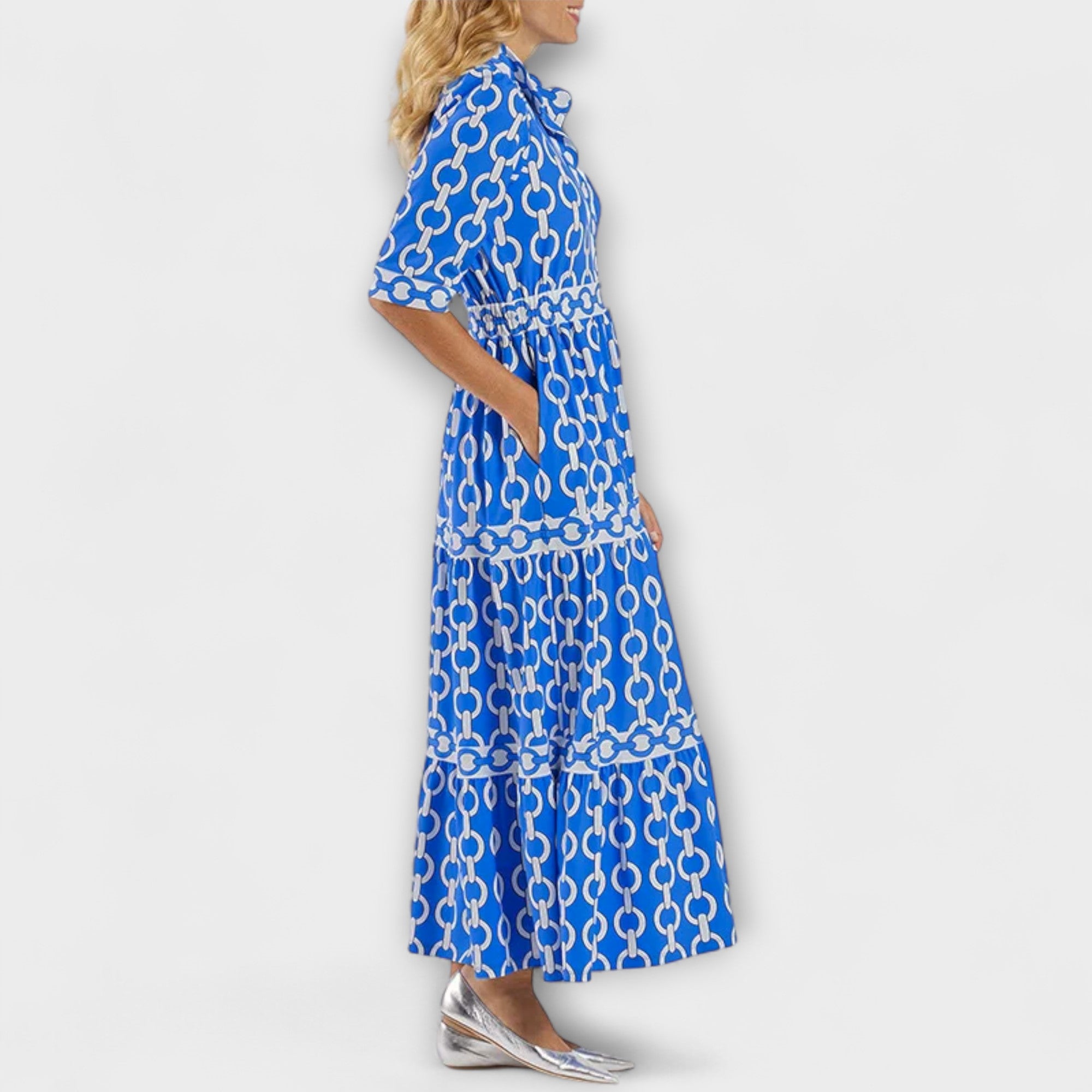 Cambria | Women's Chain Print Tiered Midi Dress