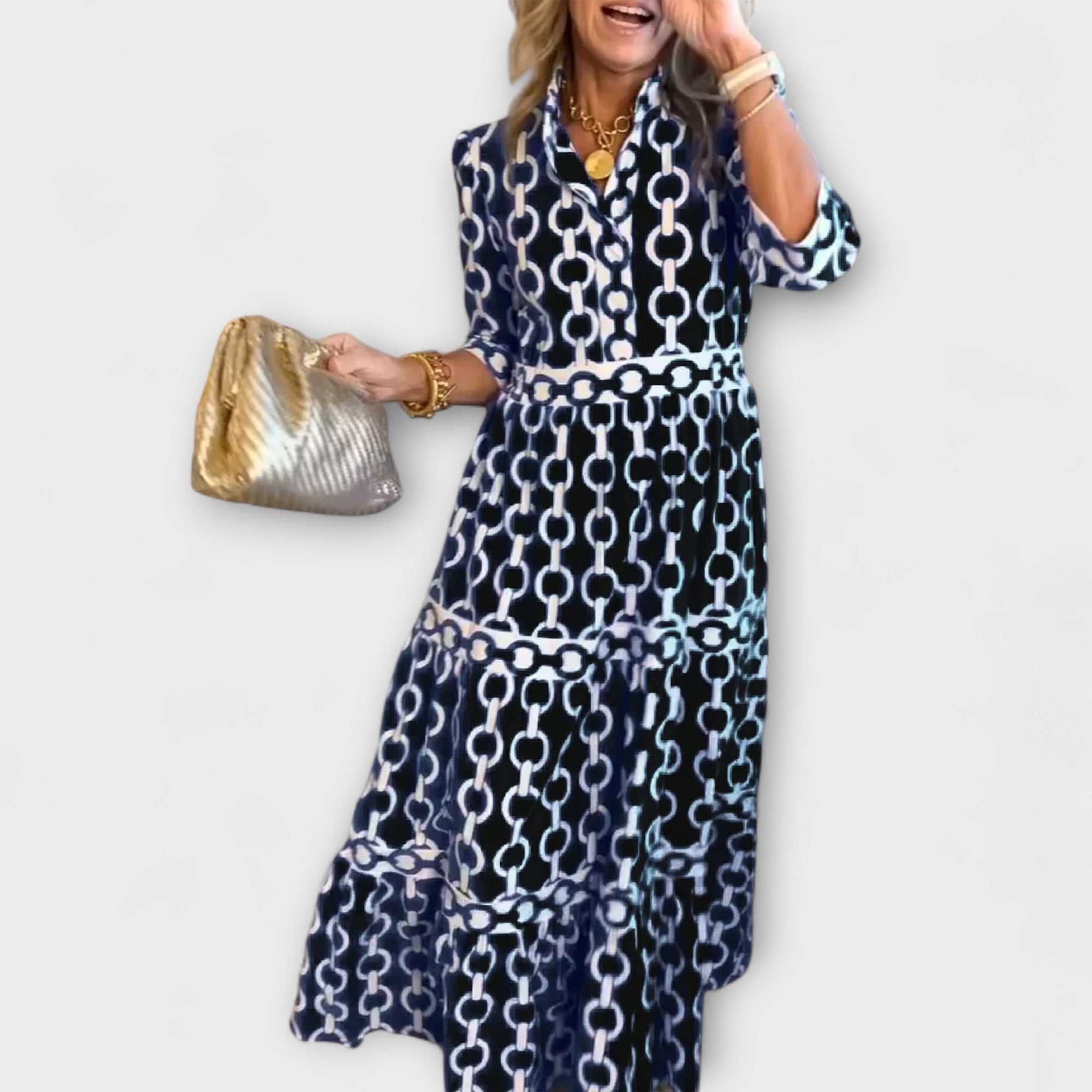 Cambria | Women's Chain Print Tiered Midi Dress
