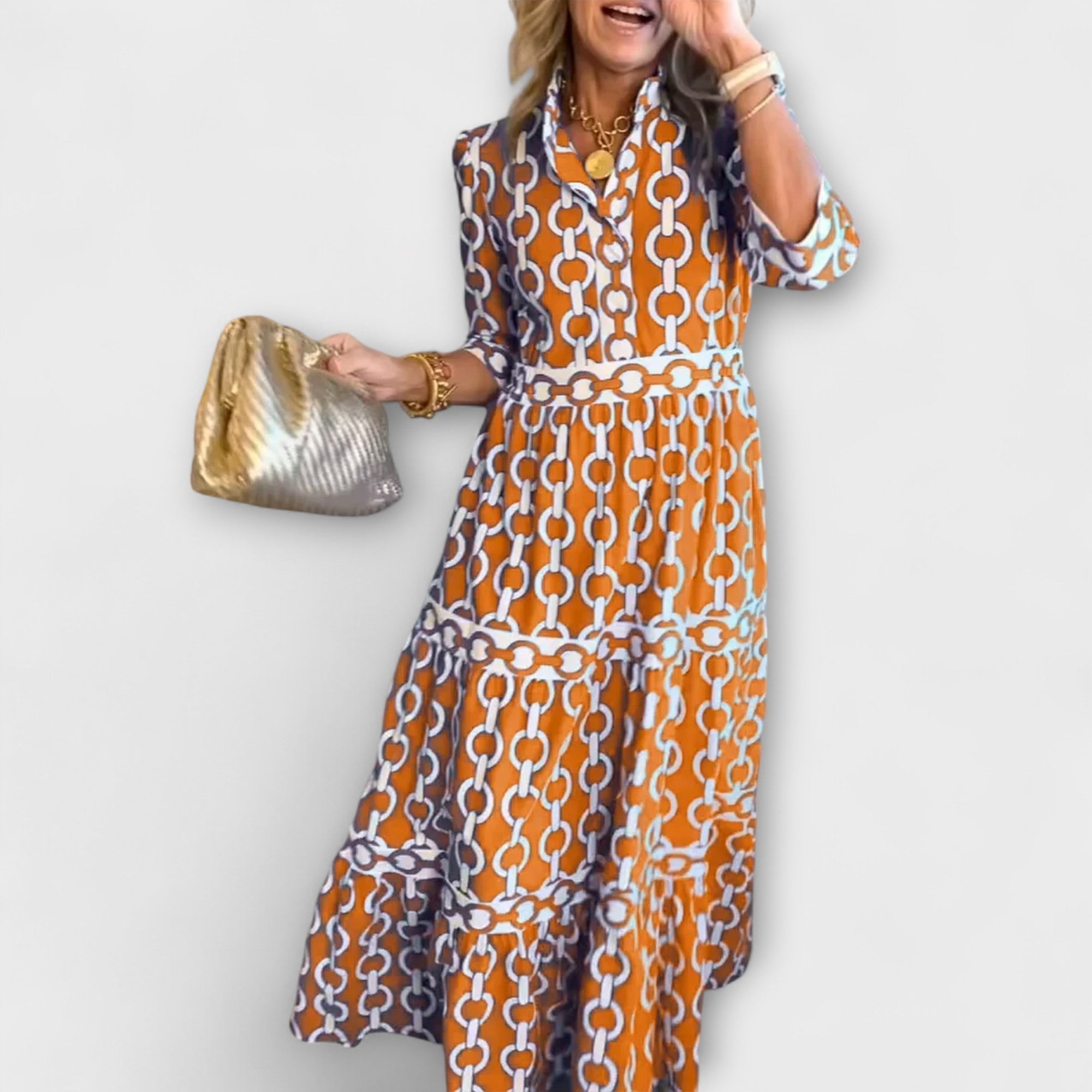 Cambria | Women's Chain Print Tiered Midi Dress