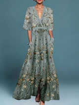 Leryn | Women's Floral Embroidered Boho Maxi Dress