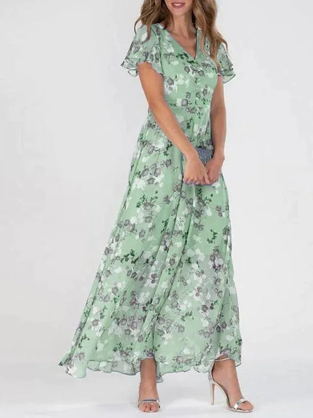 Aswyn | Women's Floral Maxi Dress Flutter Sleeve