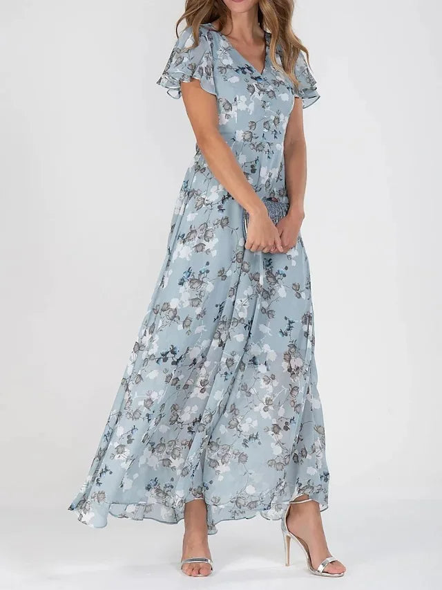 Aswyn | Women's Floral Maxi Dress Flutter Sleeve
