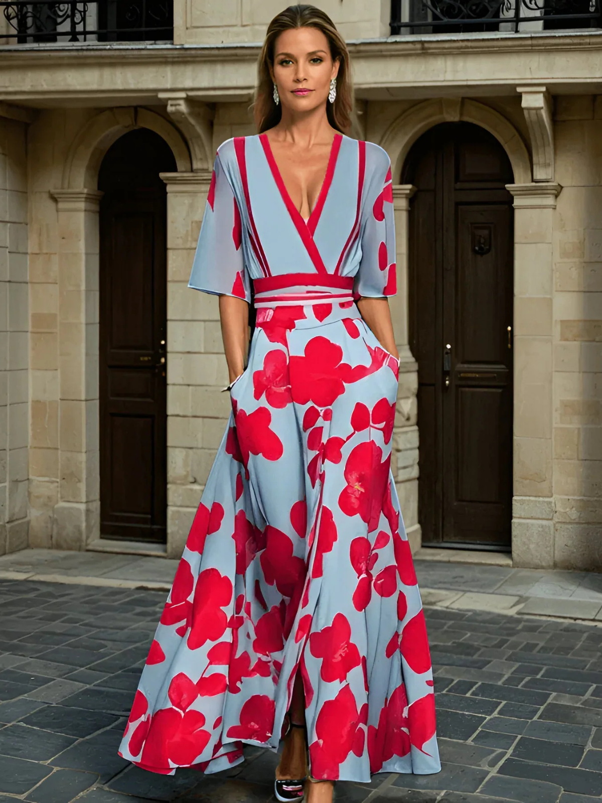 Waverly | Women's Floral Maxi Dress with V-Neck