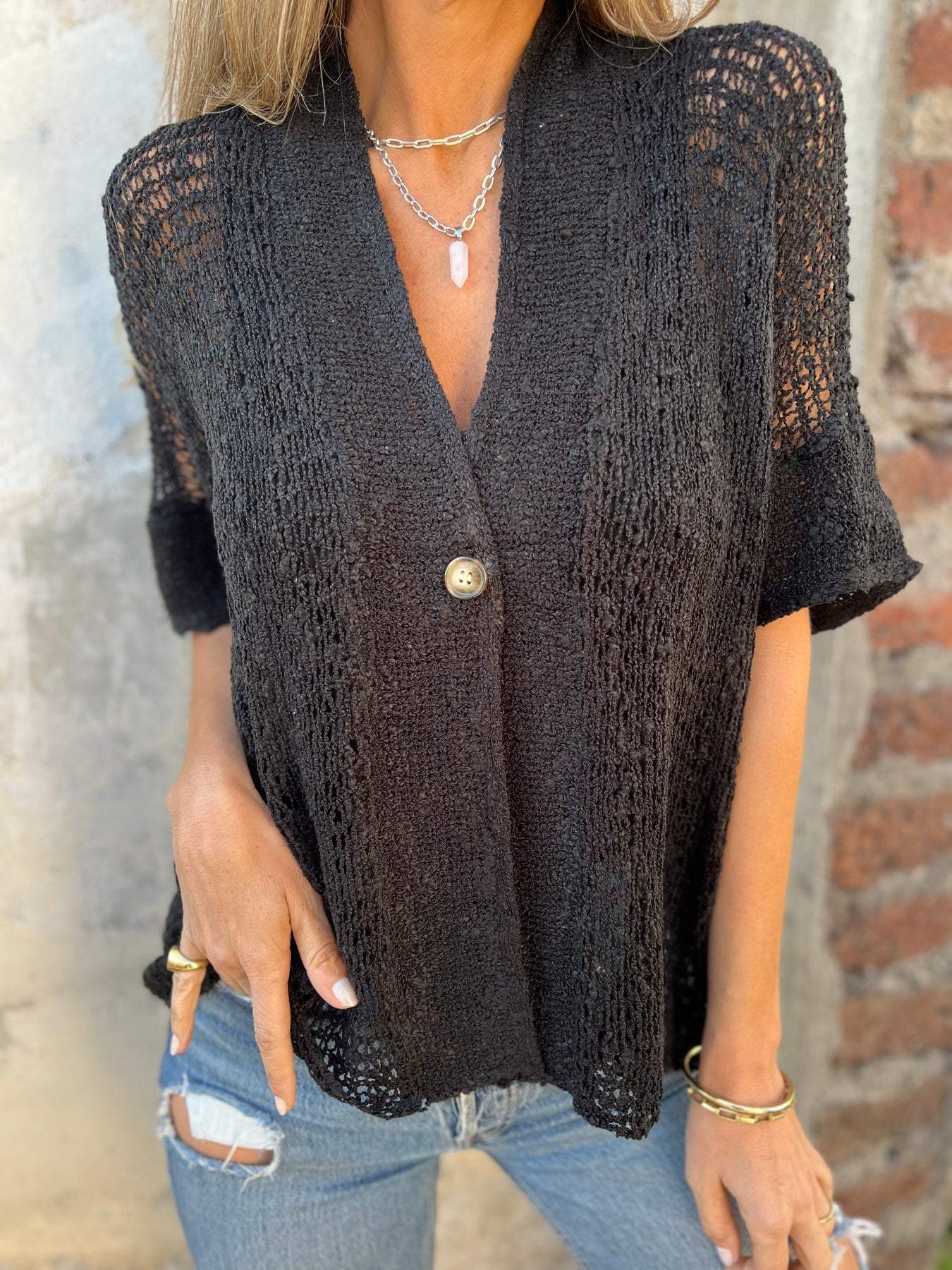 Fenella | Women's Open Knit Short Sleeve Cardigan