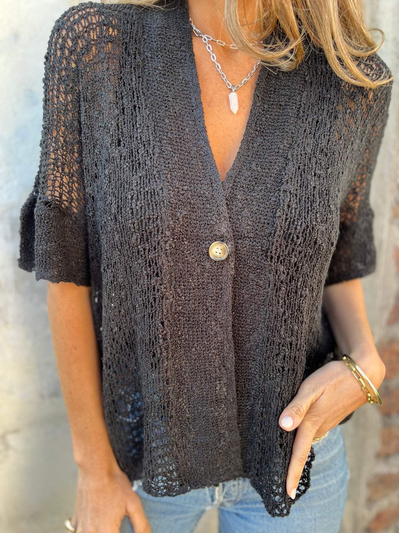 Fenella | Women's Open Knit Short Sleeve Cardigan