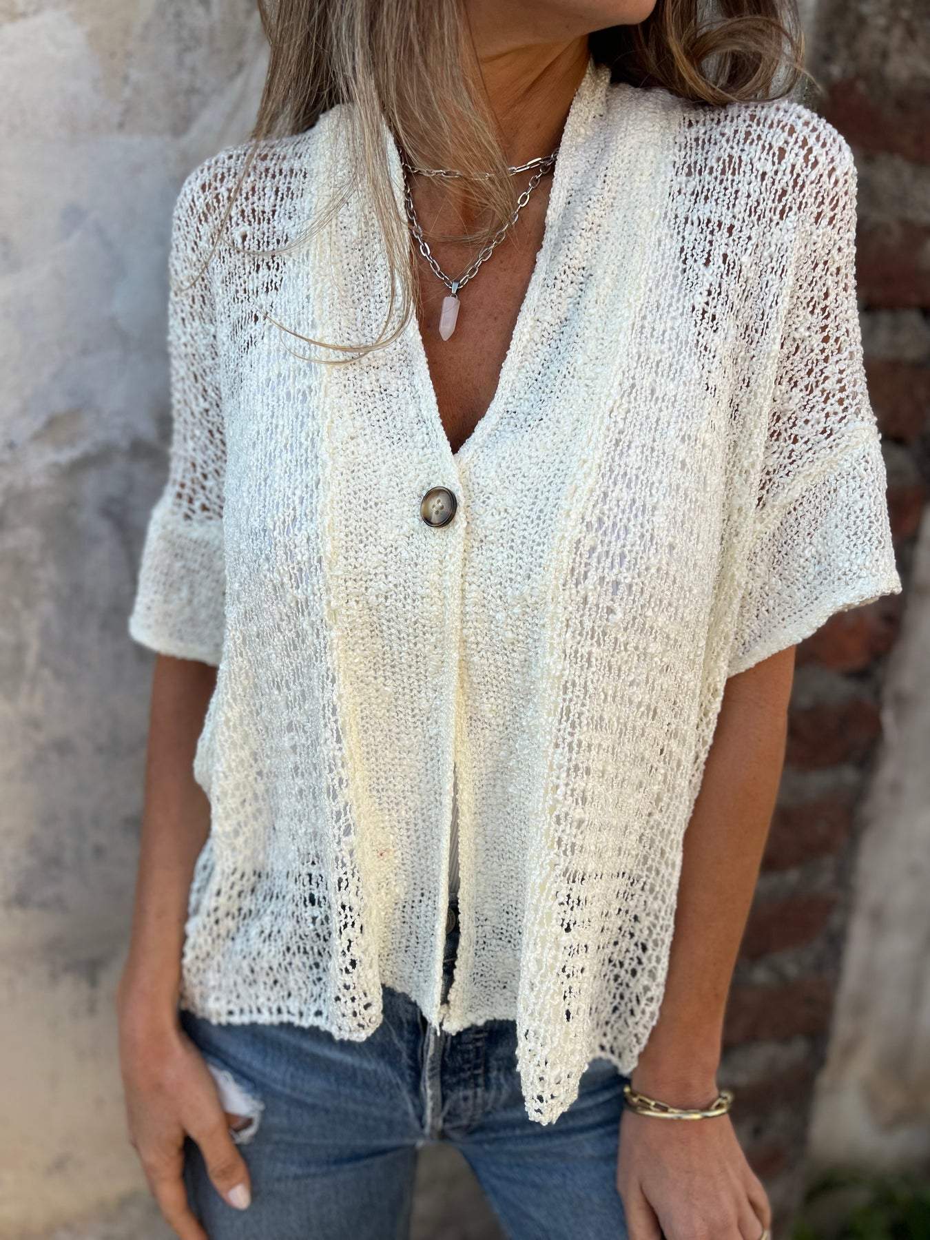 Fenella | Women's Open Knit Short Sleeve Cardigan