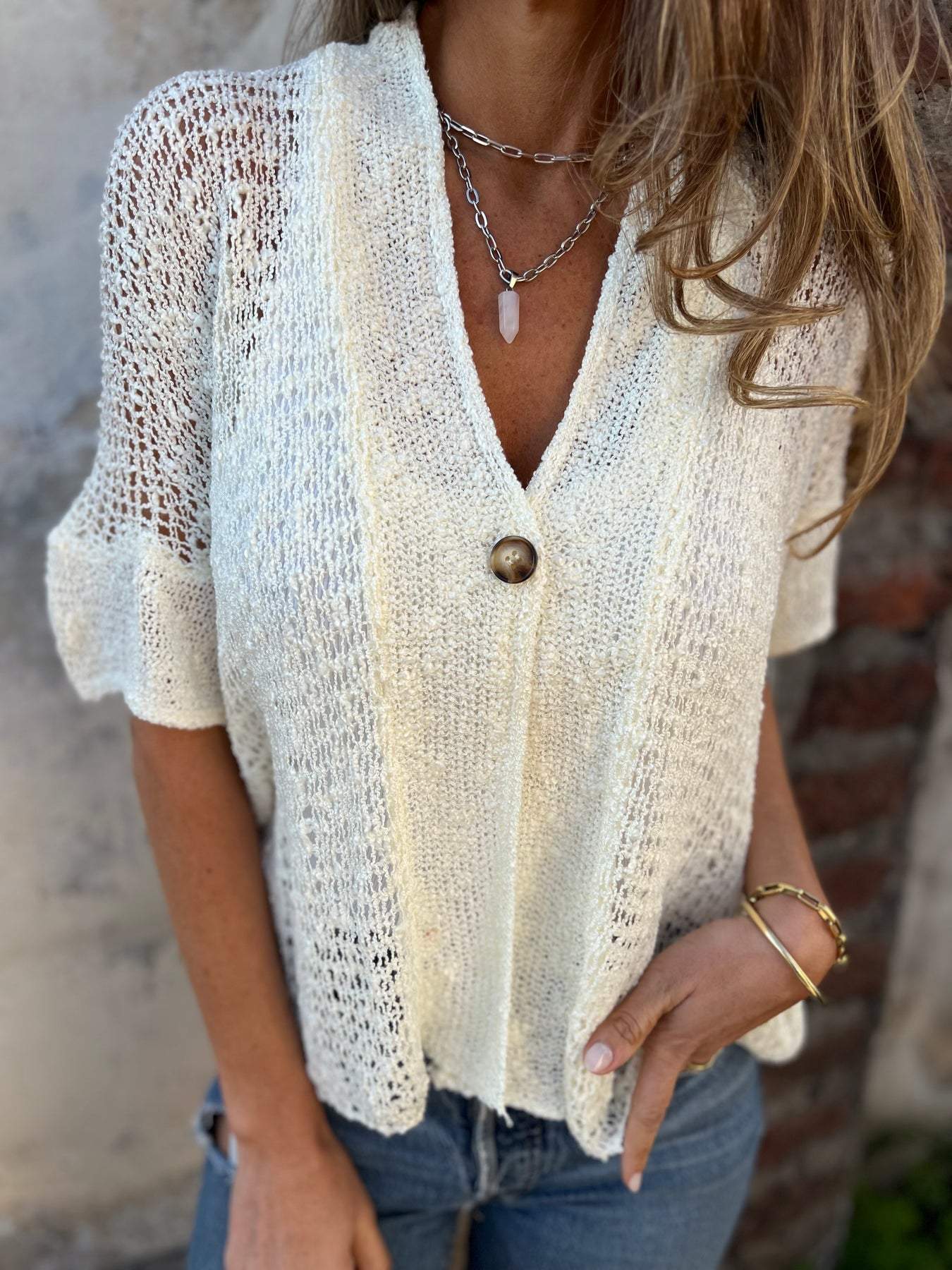 Fenella | Women's Open Knit Short Sleeve Cardigan