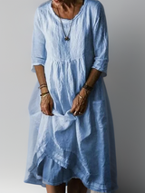 Naomi | Women's Pleated Casual Midi Dress with 3/4 Sleeves