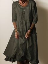 Naomi | Women's Pleated Casual Midi Dress with 3/4 Sleeves